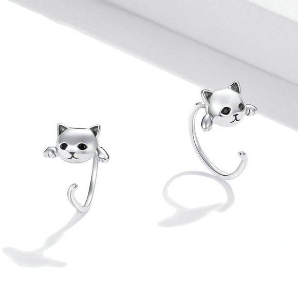 New 925 Sterling Silver Kitty Hug Earrings - Picture 4 of 6